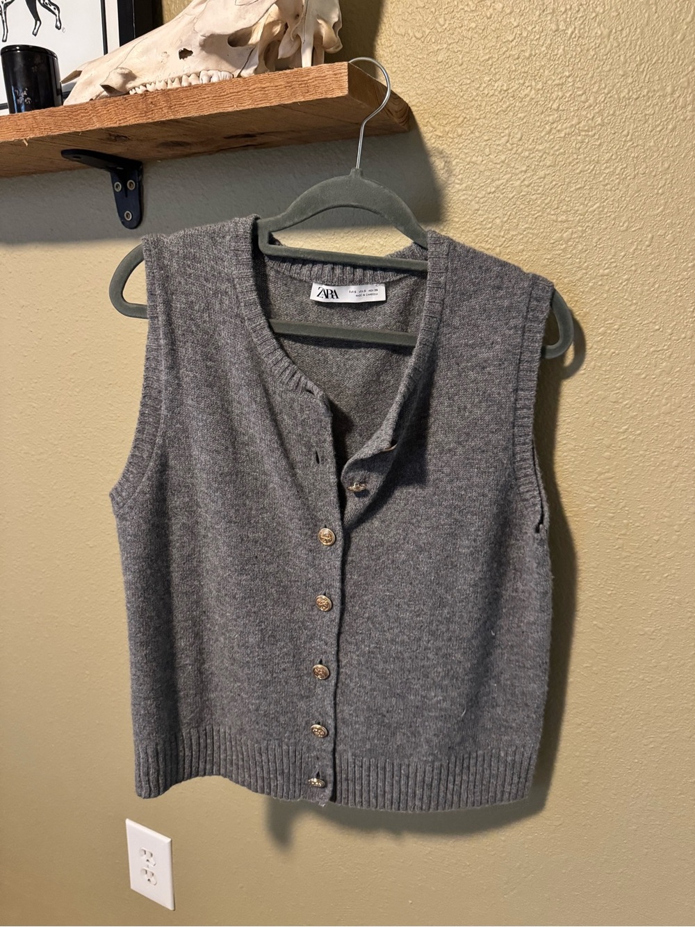 Zara Gray Button-Up Knit Vest